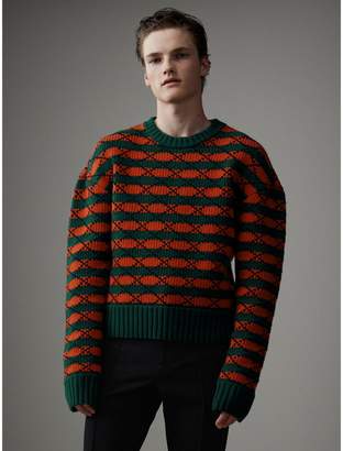 Burberry Geometric Wool Cotton Blend Sculptural Sweater