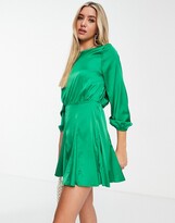 Thumbnail for your product : AX Paris satin mini dress with long sleeves in green