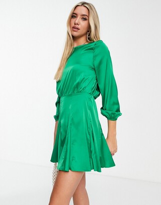 AX Paris satin mini dress with long sleeves in green