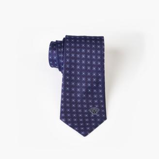 Versace Navy Silk Tie With Small Light Blue Flowers