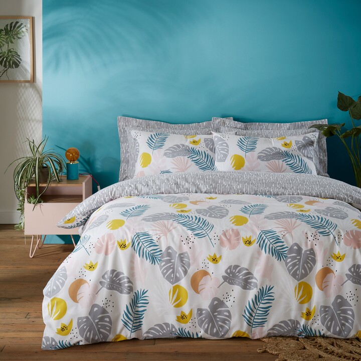 Dunelm Tropical Leaf Duvet Cover and Pillowcase Set MultiColoured