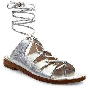 Loeffler Randall Kira Metallic Leather Lace-Up Sandals