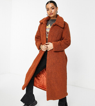 Parisian long borg coat in rust - ShopStyle