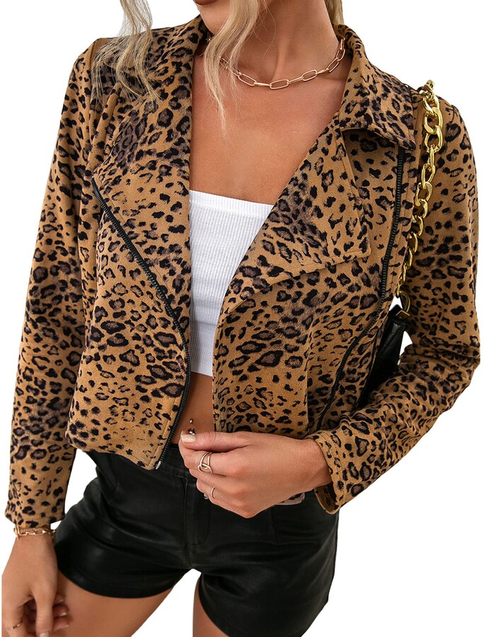 WearAll Women's Plus Leopard Print Bomber Jacket Ladies Long Sleeve Zip Up Top 14-28