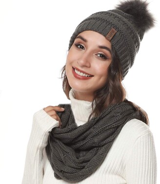 GUIFIER Winter Women Beanie Hat Scarf Set Chenille Knit Warm Winter Hat  Loop Infinity Scarves Neck Warmer Outdoor Ski Snowboard - ShopStyle