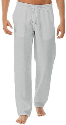 HUAZONG Mens Cotton Linen Pants with Elastic Waist Drawstring Yoga Trousers Straight Leg Comfortable Athletic Pants (Black M)