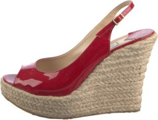 Manolo Blahnik Patent Leather Espadrilles Red Platform