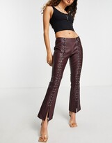 Thumbnail for your product : ASOS DESIGN ASOS DESIGN Petite leather look lace up flare trouser in plum