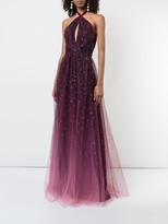 Thumbnail for your product : Marchesa Notte Ombre glitter tulle halter gown