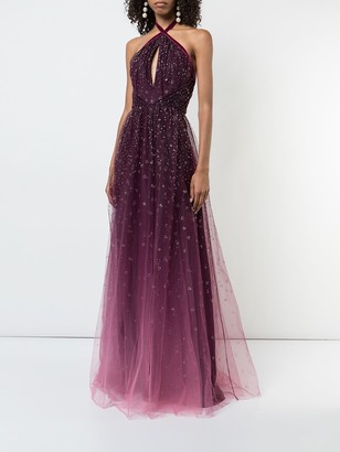 Marchesa Notte Ombre glitter tulle halter gown