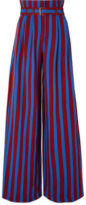 Maison Margiela Belted Striped Crepe Wide-leg Pants