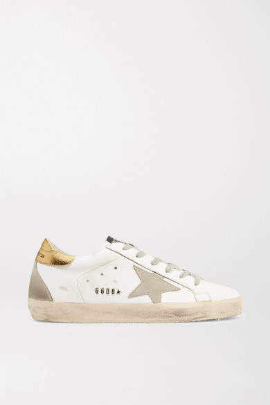 superstar distressed leather and suede sneakers