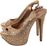 Thumbnail for your product : Gina Beige Satin Crystal Embellished Platform Peep Toe Slingback Sandals Size 38