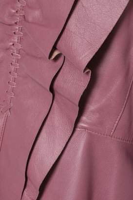 Roberto Cavalli Ruffle-trimmed Leather Jacket