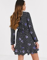 Thumbnail for your product : Miss Selfridge wrap mini dress with frill in floral print