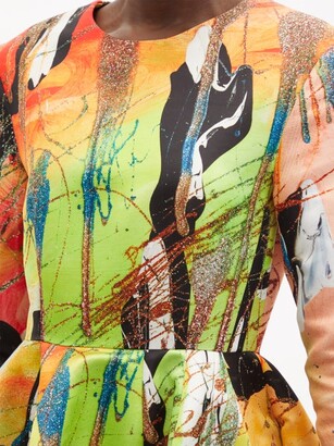 Christopher Kane Mindscape Abstract-print Duchess-satin Dress - Multi