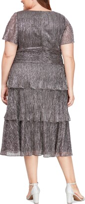 SL Fashions Plus Size Metallic Crinkled Midi Dress
