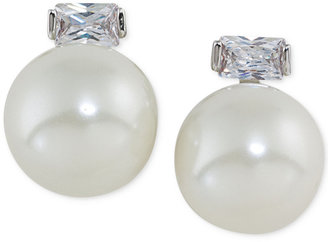 Lauren Ralph Lauren Silver-Tone Imitation Pearl and Baguette Crystal Stud Earrings