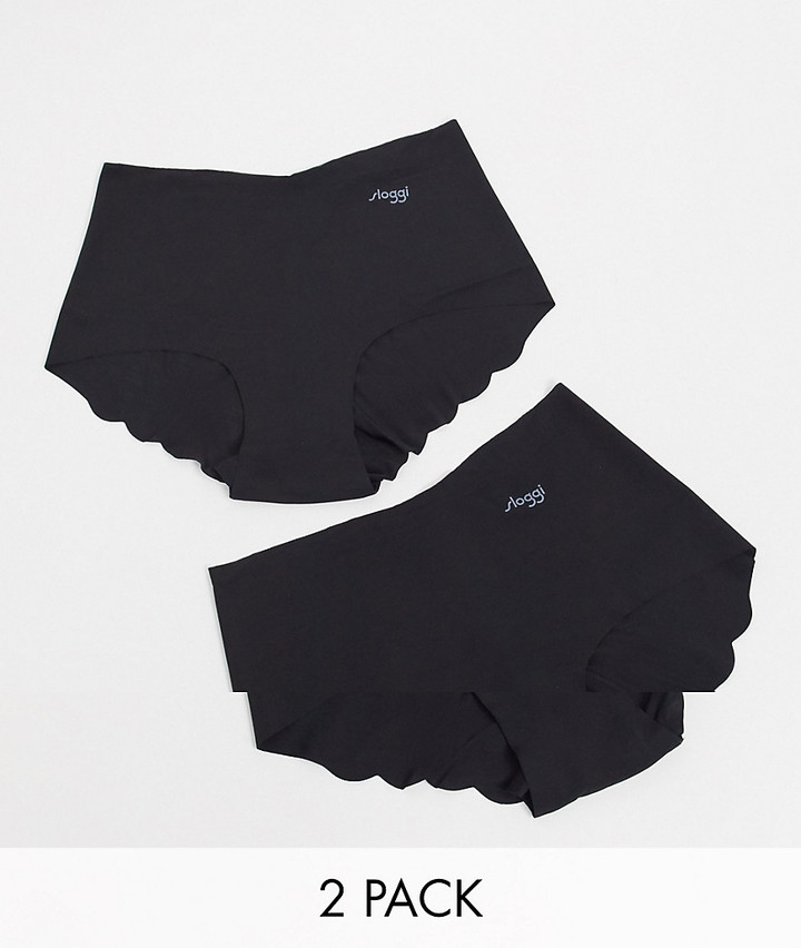 Sloggi Zero Microfibre scallop edge 2 pack boy short briefs in black -  ShopStyle Panties