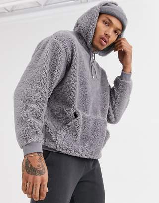 ASOS Design DESIGN oversized hoodie in grey teddy borg