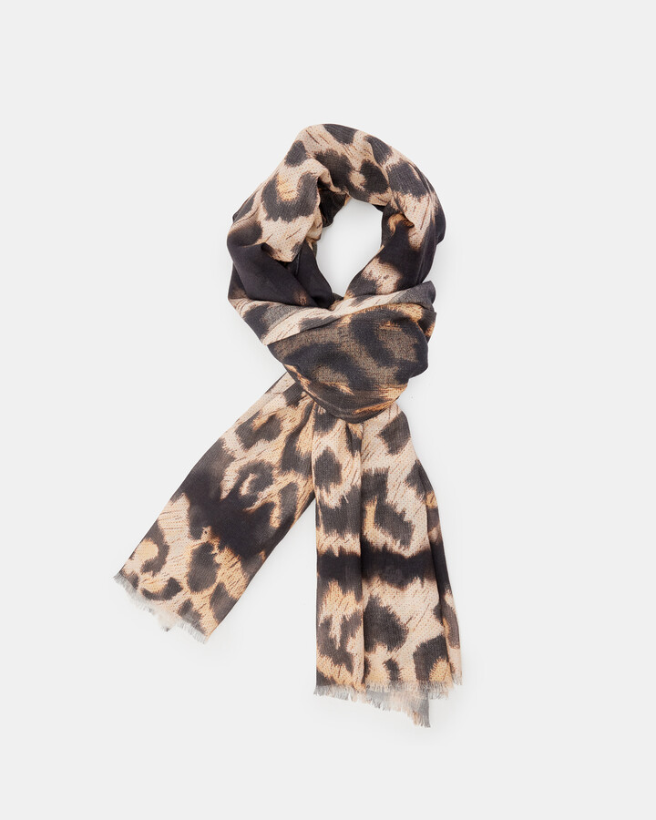 Oppose Leopard Print Oblong Logo Scarf