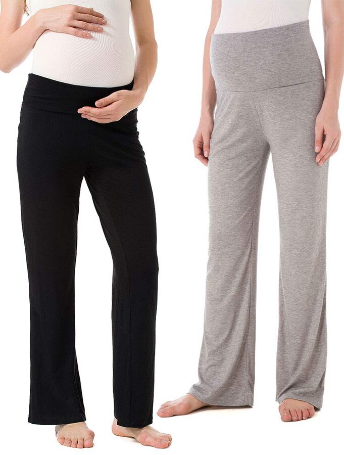 Ecavus Women's Maternity Wide/Straight Versatile Comfy Palazzo Lounge Pants Stretch Pregnancy Trousers 