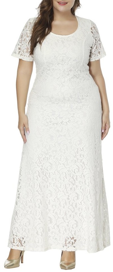 Popoye Plus Size Full Lace Maxi Dress White UK 24-26 - ShopStyle