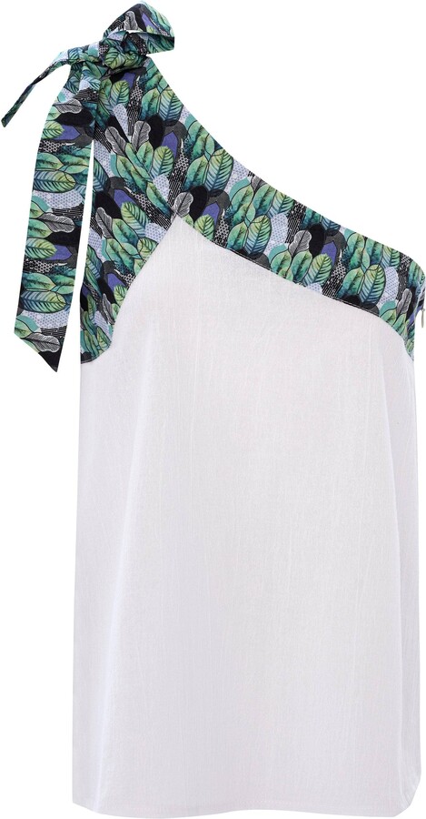 Unexpectedone Put A Bow On It - Leaves - Women’s Natural Fabric One Shoulder Top