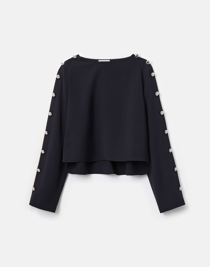 Lafayette 148 New York Responsible Finesse Crepe Button Sleeve Blouse