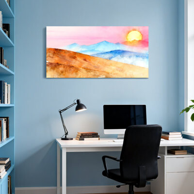 Red Barrel Studio Landscape & Nature Sunset Over Mountain Landscape Watercolor Art