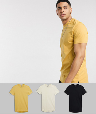 ASOS DESIGN 3 pack longline t-shirt with side splits