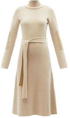 Victoria Beckham Double-faced Wool-blend Rollneck Dress - Cream Brown