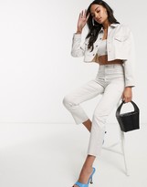 Thumbnail for your product : ASOS DESIGN satin cropped worker jacket with raw hem co ord