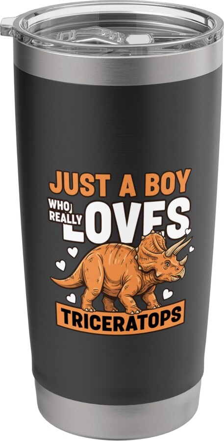 Prehistoric Kid Co Mythical & Prehistoric Triceratops Design Just A Boy Who Stainless Steel Insulated Tumbler