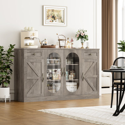 Gracie Oaks Close-Out 55.1'' W Modern Farmhouse Style Sideboard With 4 Doors 2 Drawers and Adjustable Shelves