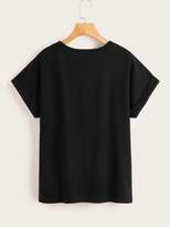 Thumbnail for your product : Shein Pineapple Print Roll Up Sleeve Tee