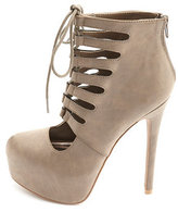 Thumbnail for your product : Charlotte Russe Cut-Out Lace-Up Platform Heels
