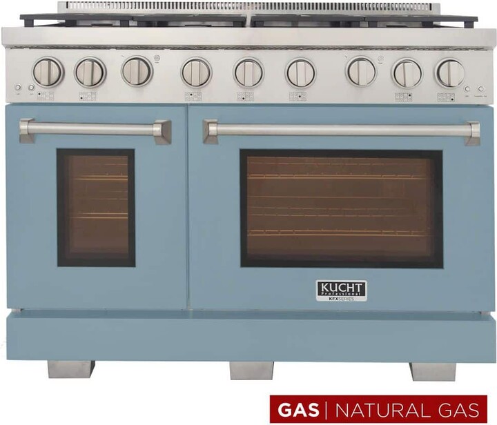 Kucht Professional 48 in. 6.7 cu. ft. Double Oven Gas Range 7 Burners Freestanding Natural Gas Range in Light Blue
