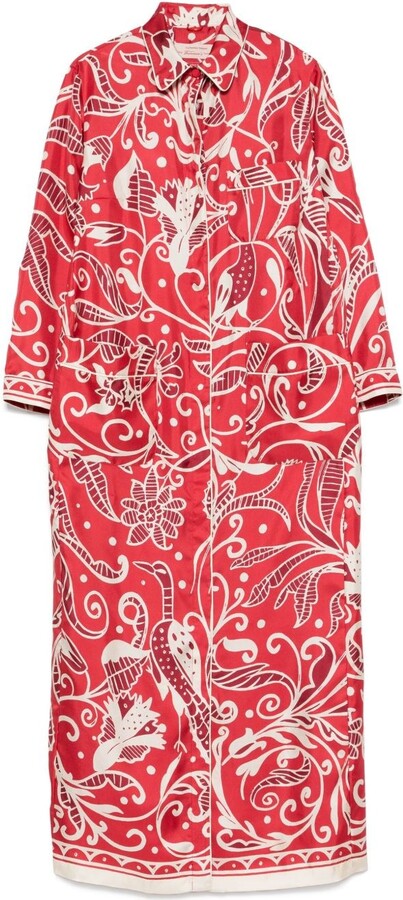 FOR RESTLESS SLEEPERS Printed Silk Long Shirtdress