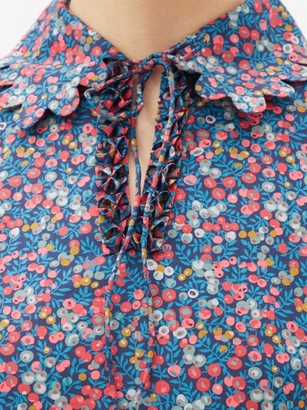 Horror Vacui Coco Floral-print Cotton-poplin Midi Dress - Blue Multi