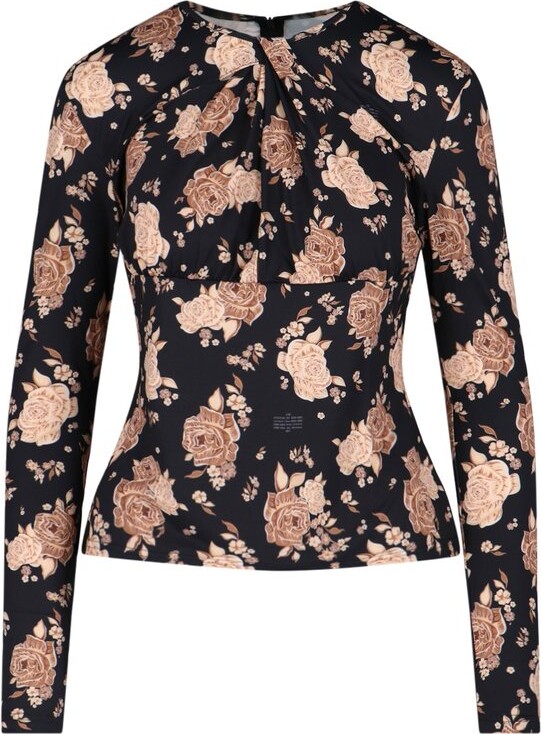 Rokh Rose-Printed Gathered T-Shirt