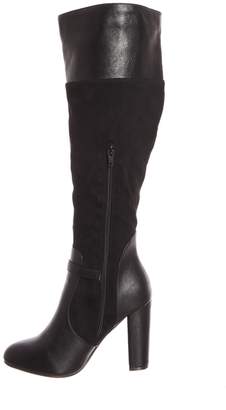 Quiz Black Faux Suede Buckle Strap Knee High Boots