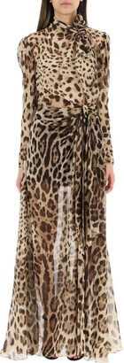 Dolce & Gabbana Tied Detailed Leopard-Print Georgette Dress