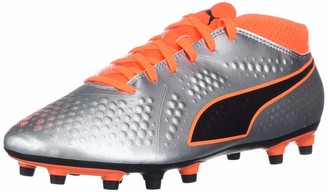 Puma Men's One 4 Syn Firm Ground Soccer-Shoe Silver-Shocking Orange Black Numeric_12
