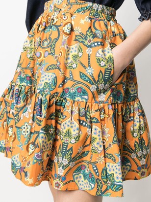 La DoubleJ Mix-Print Flared Skirt