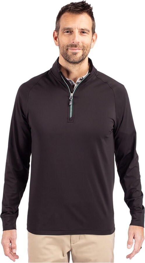 Cutter & Buck Men's Adapt Eco Knit Stretch Recycled Quarter Zip Pullover - Black/atlas