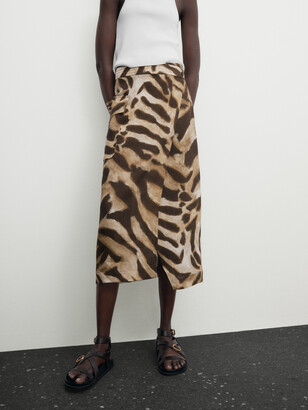 Massimo Dutti Linen Midi Skirt With Animal Print - ShopStyle