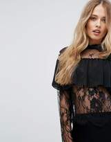 Thumbnail for your product : Club L Lace High Neck Overlay Frill Top