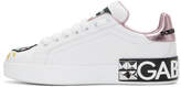 Thumbnail for your product : Dolce & Gabbana White and Pink Velvet Queen Portofino Sneakers