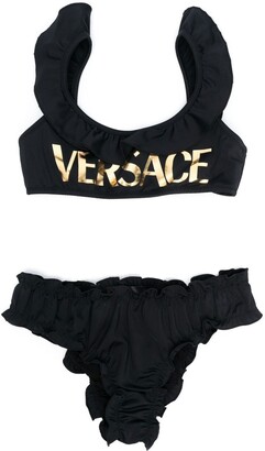Versace Children Logo-Print Ruched Bikini Set